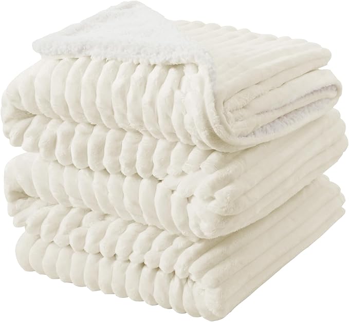 INFIIXSO Sherpa Fleece King Size Blanket - Super Soft & Warm Striped Fleece, Cozy Plush Fluffy Large Bed Blanket All Season Use (Cream, 104x90 Inches)