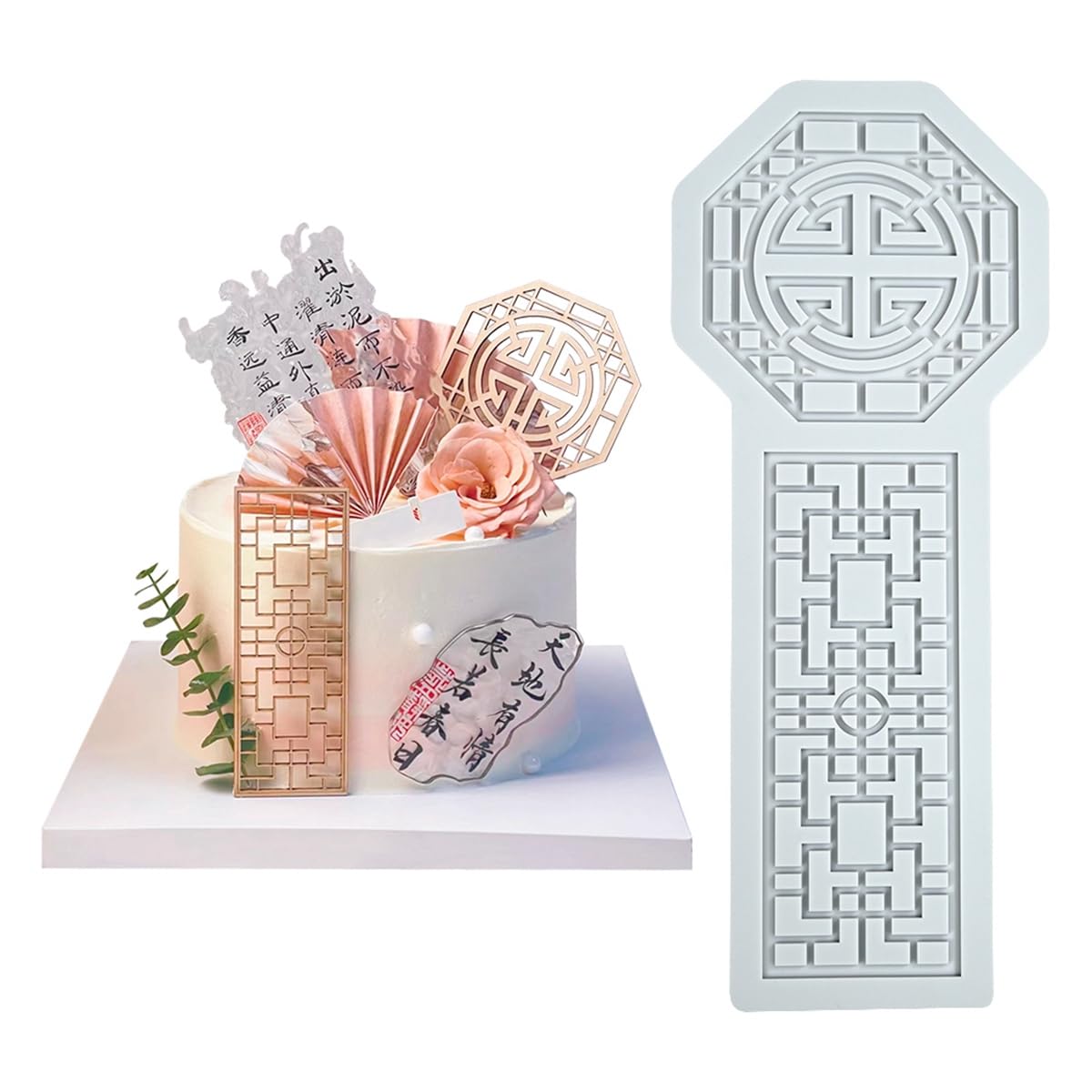 mostsom Pane Shape Chinese Style Pattern Lace Mold Silicone Mold DIY Sugarcraft Cake Decorating Tool Chocolate Fondant Lace Mat (B_ Pane)