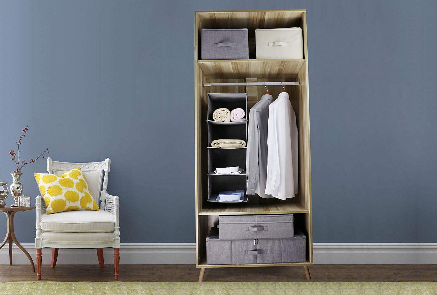iwill CREATE PRO Folding Storage Box with Zip Lid and Handles, Rigid Storage Baskets With Linen Fabric& Plastic Board, Closet Shelf Drawers,Dark Gray, 2 pcs