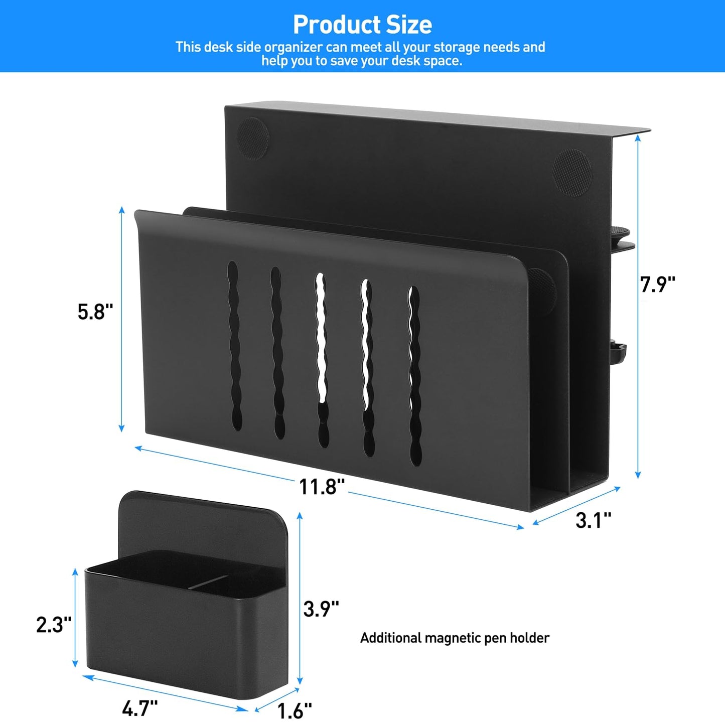 MAXECHO Desk Side Storage, Under Desk Laptop Mount, Table Side Hanging File Organizer, No Drill Clamp On Cable Management Tray, Laptop Holder with Magnetic Pen Holder for Office and Home, Load 22 Lbs