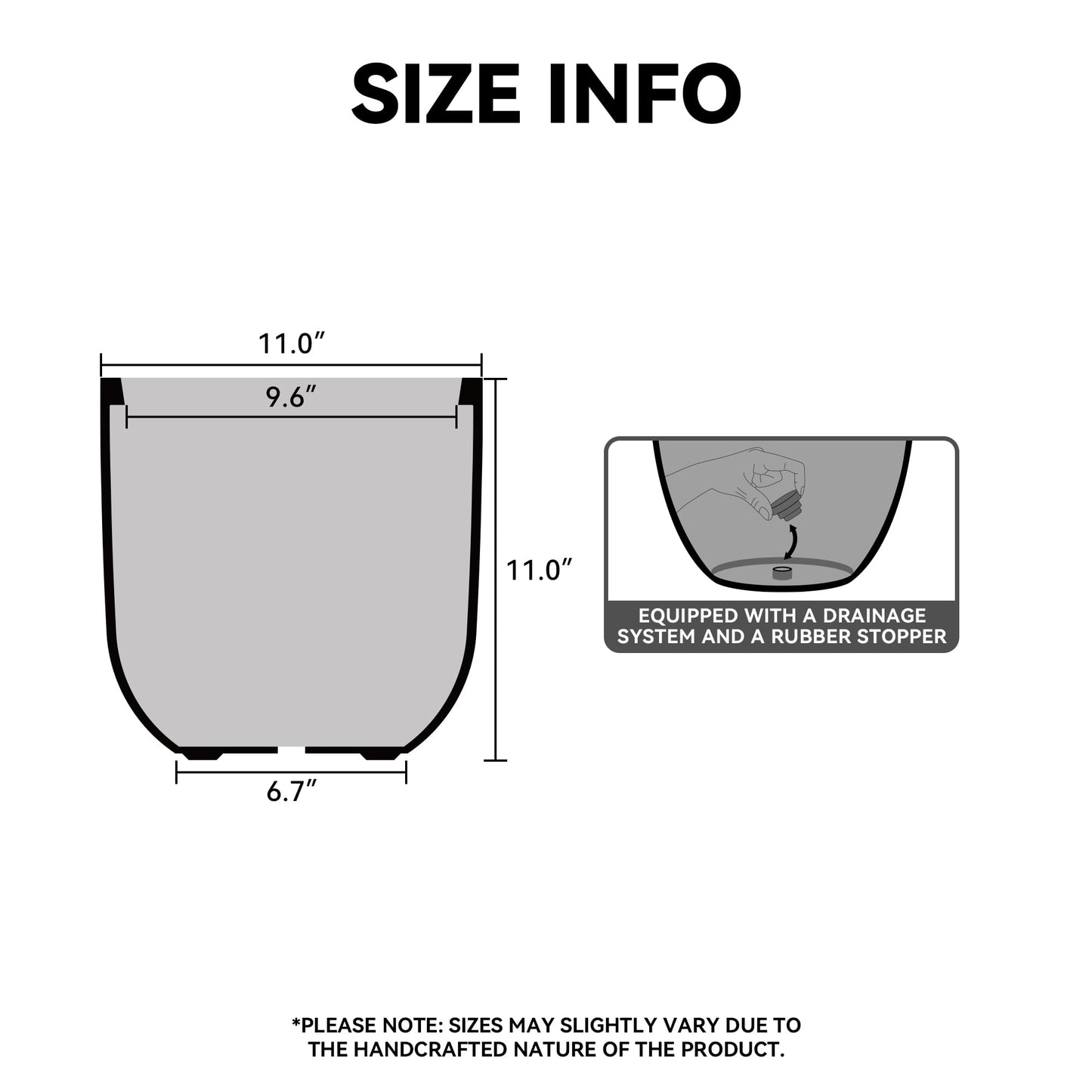Kante 11.0" Round Concrete Planter, Large Cylinder Plant Pot with Curved Bottom and Drainage Hole, for Indoor and Outdoor Use – Garden or Patio, White Finish with Painted Interior