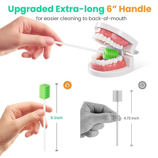 Oral Swabs Disposable 200 Count – Longer Handle Medical-Grade Sponge Swabs for Mouth – Individually Wrapped, Latex-Free, Non-Abrasive Mouth Swabs for Elderly, Home & Hospital Use (Green)