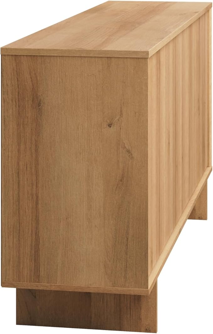 Prepac Natural Oak Finnley Sideboard Cabinet Buffet Cabinet with Storage Accent Cabinet for Living Room, Kitchen, Entryway Cabinet with Adjustable Shelves Push Latch System 16" D x 61.5" W x 30.75" H