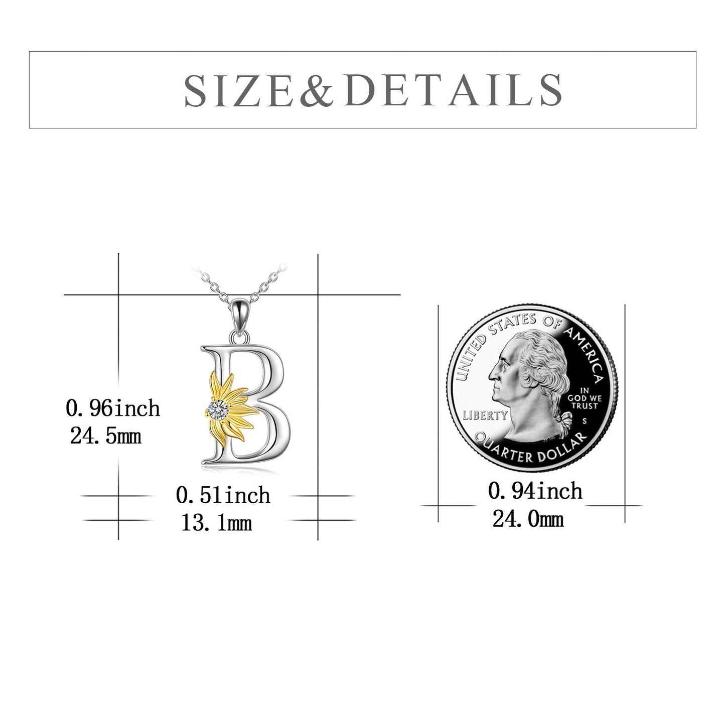 POPLYKE Sterling Silver Initial Alphabet Letter B Script Name Pendant Chain Necklace for Women for (Sunflower B)
