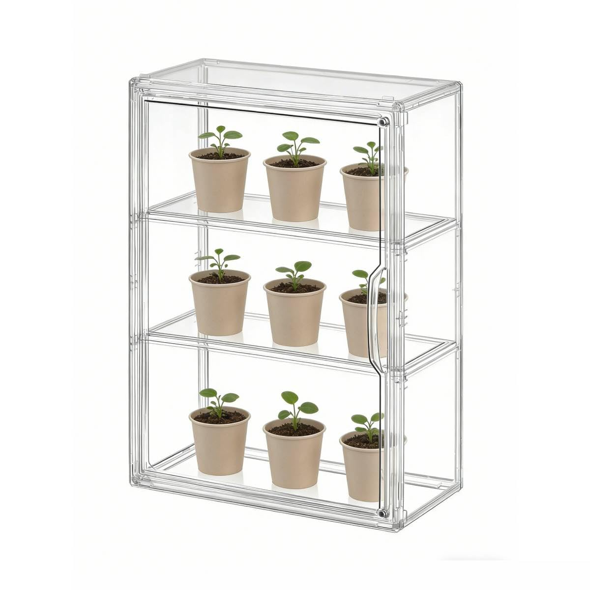 Mini Greenhouse for Indoor, Clear Stackable Green House with Magnetic Waterproof Door for Small Plants, 14”x10.5”x5.5”