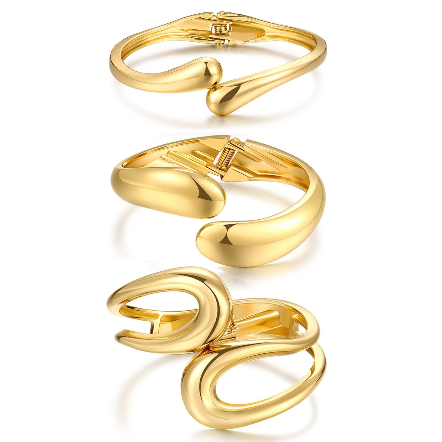 Dodder Chunky Gold Bangle Bracelets for Women, 14K Gold Plated Bangle Cuff Bracelet Set, Chunky Big Gold Bracelet Stack