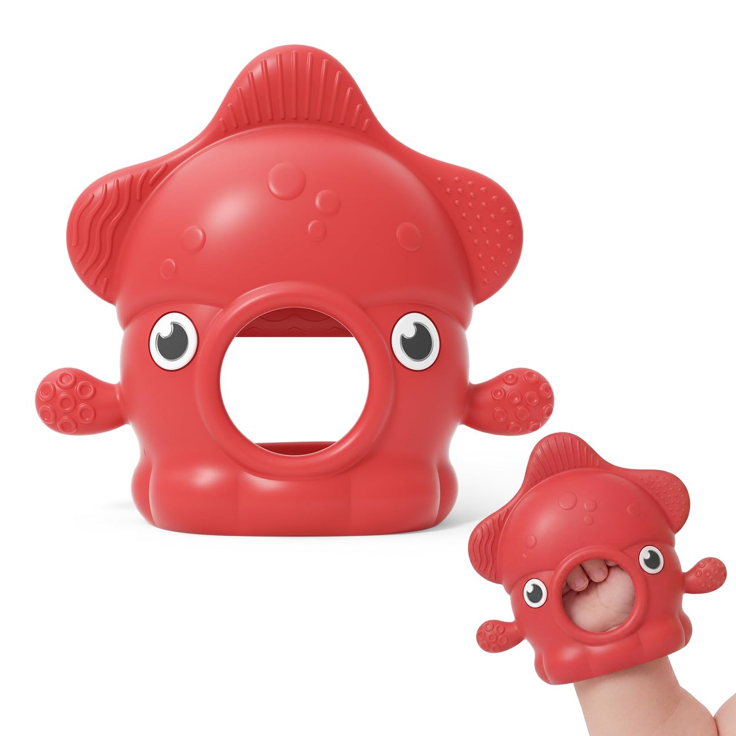 Momcozy Teething Toys, Food Grade Silicone Baby Teether，Teething Mitten for Babies 0–6 Months，Teethers for Babies 6–12 Months，Anti Drop Wrist Teether with Multiple Chew Points，Baby Shower Gifts, Red