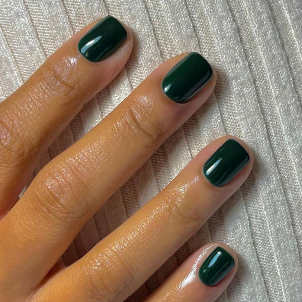 Emerald Green Press on Nails Short Square Fake Nails Glue on Short Square Nails Press ons, Soft Gel Acrylic Glue on Nails Stick on Nail for Women Thick 24pcs