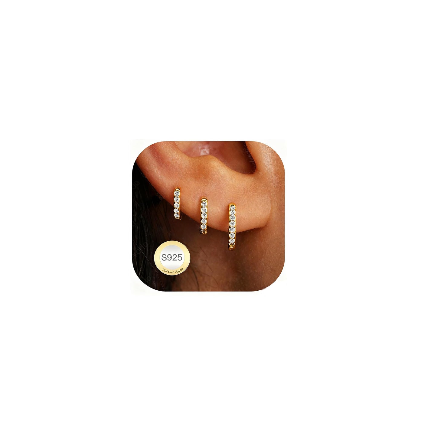 DORANA 3 Pair Small Gold Hoop Earrings Set for Women 925 Sterling Silver Huggie Earrings Non Tarnish Small Cartilage Hoops Stackable Earring Stacks Sets for Multiple Piercing