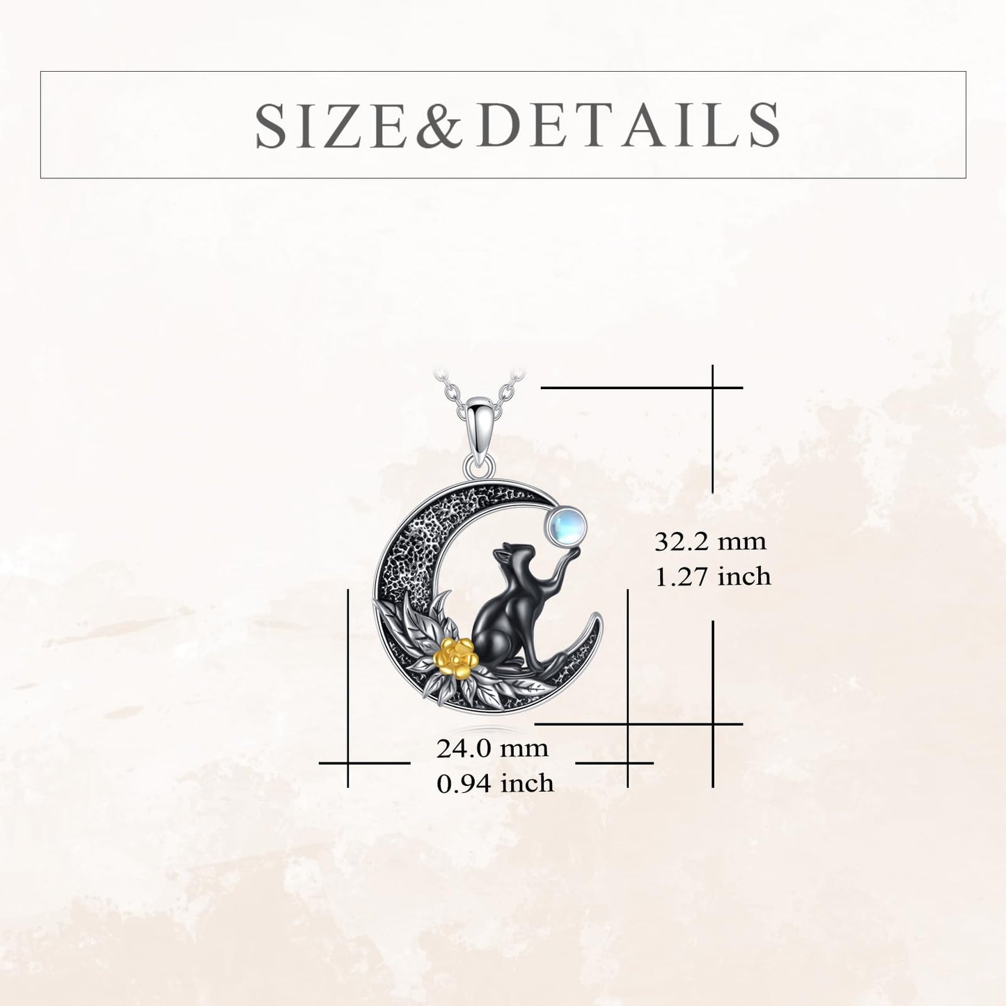 Vadmans Black Cat Necklace Sterling Silver Moon Pendant Cute Animals Jewelry Gifts for Women Cat Lover