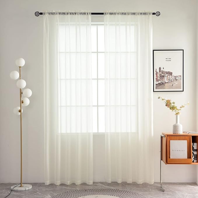 SpaceDresser Basic Rod Pocket Sheer Voile Window Curtain Panels White 1 Pair 2 Panels 42 Width 72 Inch Long for Kitchen Bedroom Children Living Room Yard(Ivory,42 W x 72 L)