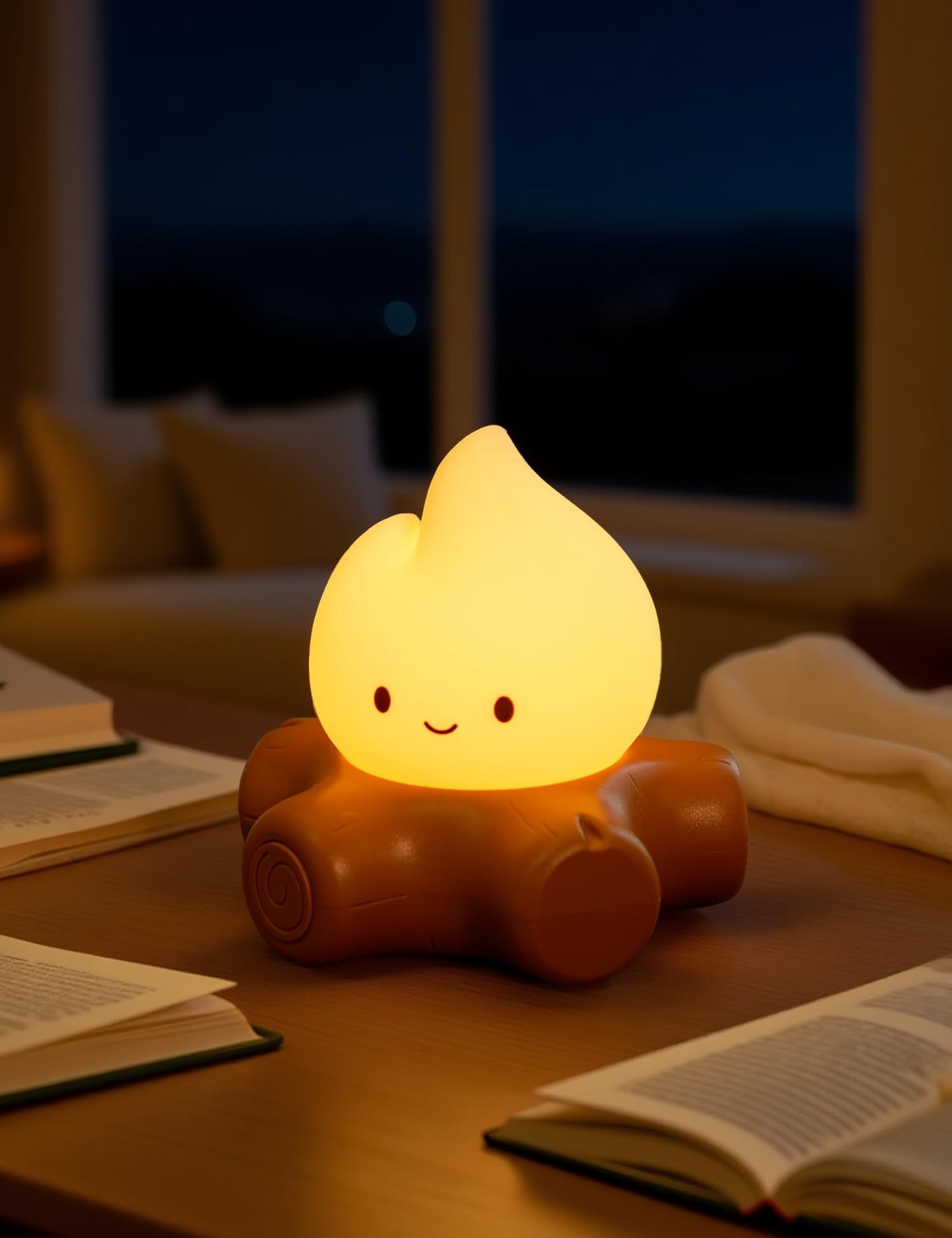 BANDIANCY Chibi Campfire Night Light, Silicone, LED Flickering Flame Lights, Dimmable, Rechargeable Bedside Nightlight, Anime Kawaii Lamp Décor