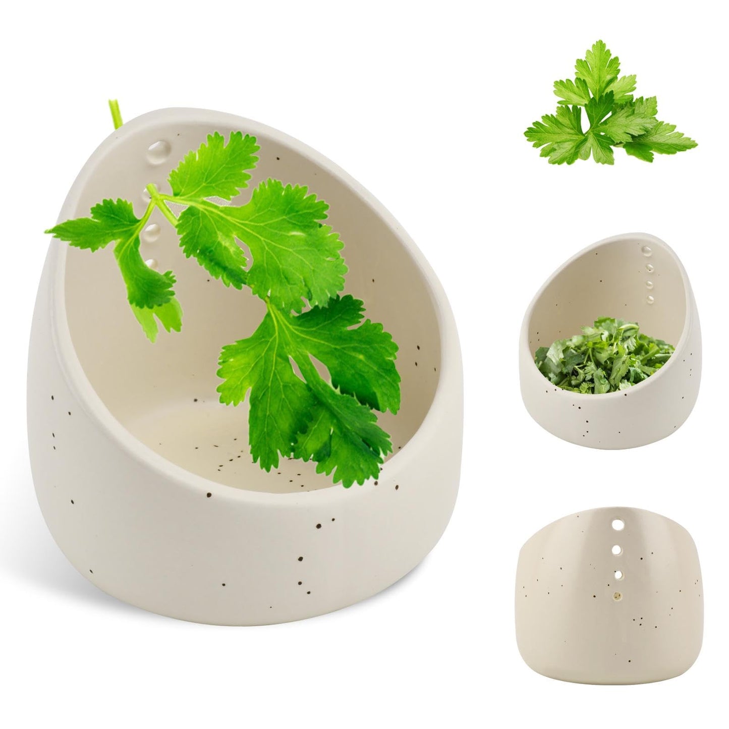 Trasylph Pottery Herb Stripper Bowl, Upgrade Handmade Ceramic Herb Peeling Bowl, Different Round Hole Sizes Suitable for Peeling Off The Leafy Assembly(COLOR:White)