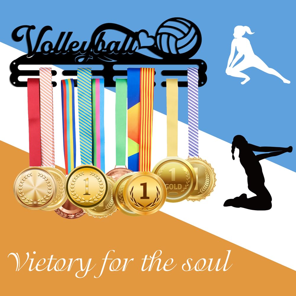 NBEADS Medals Hanger Display Holder Rack, Volleyball Theme Medals Display Wall Mounted Frame Medal Ribbon Holder Hooks for Competition Medal Wall Hanging Display, Mount Over 50 Medals