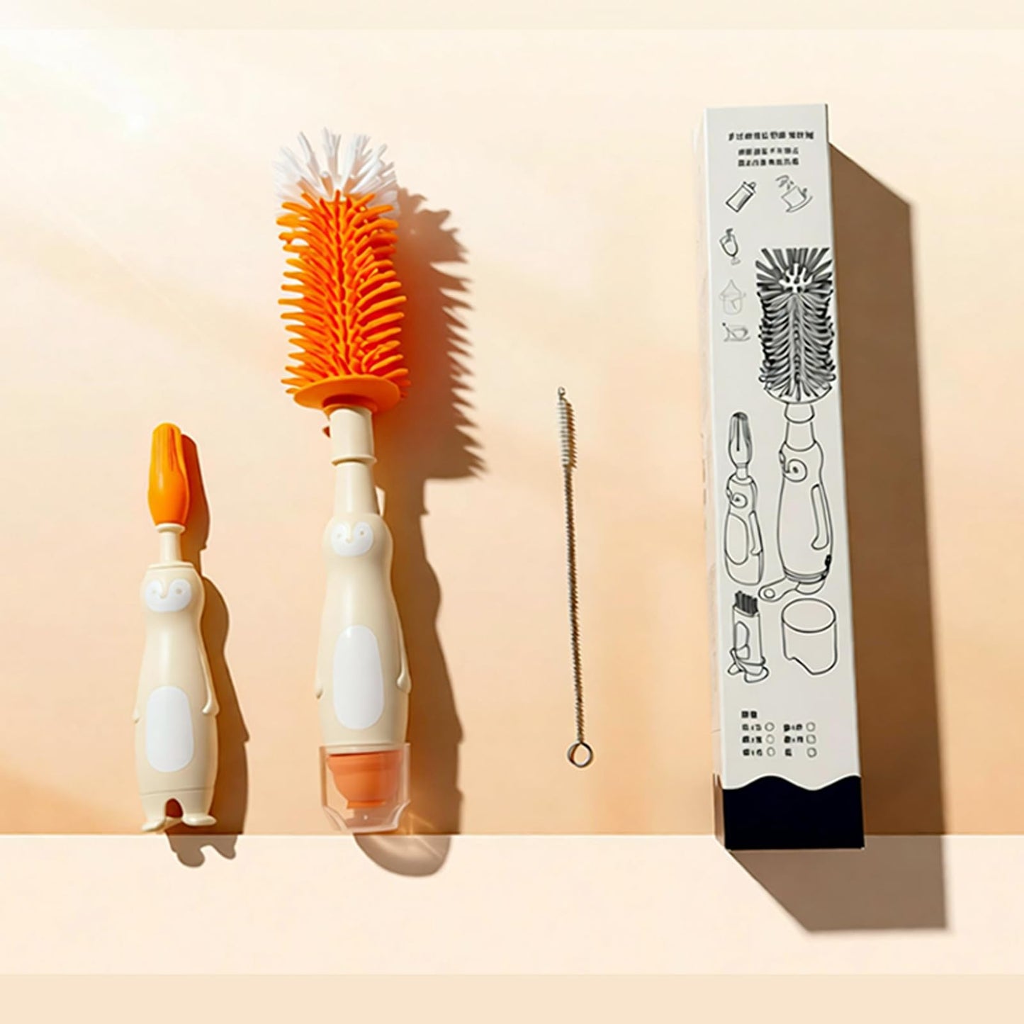 GYHZ Silicone Cleaning Brush Kit with Soap-Dispensing Handle – 5-in-1 Bottle & Crevice Cleaning Brushes, Food-Grade Silicone, Rust-Free, Dishwasher Safe (Blush)