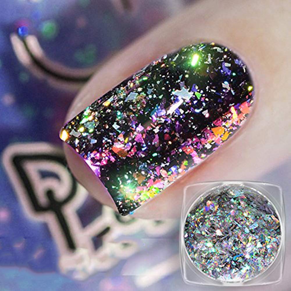 Mesiyun Nail Art Chameleon Sequins Laser Glitter Holographic Flakes Paillette 3D Galaxy Mirror Powder 3 Boxes