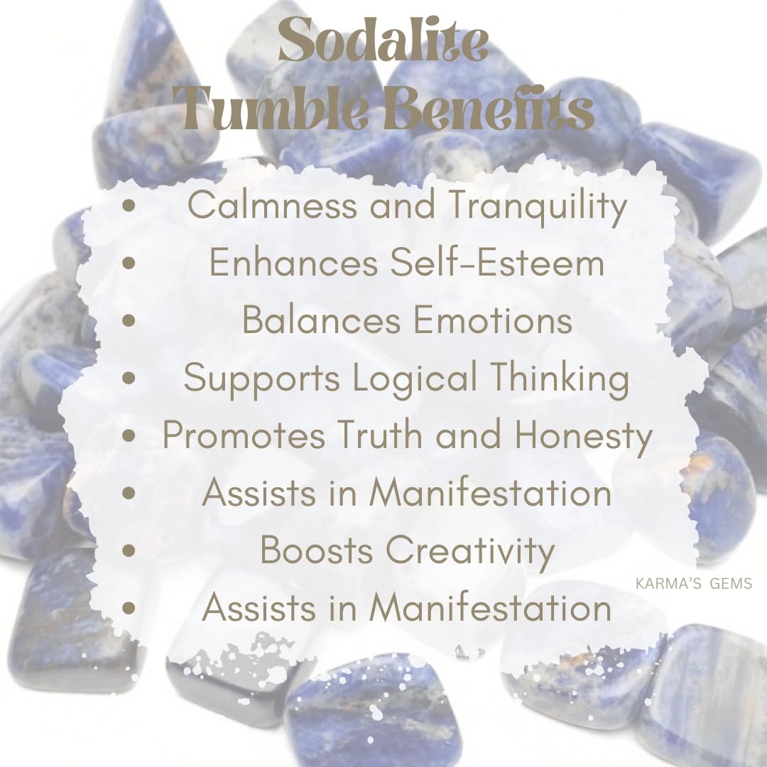 Karma Gems Sodalite Tumbled Stones Natural Crystal Kit for Reiki Healing Crystal Polished, Tumble Stones, Chakra Balancing, Reiki Gift, Home Decor (15-25 MM)