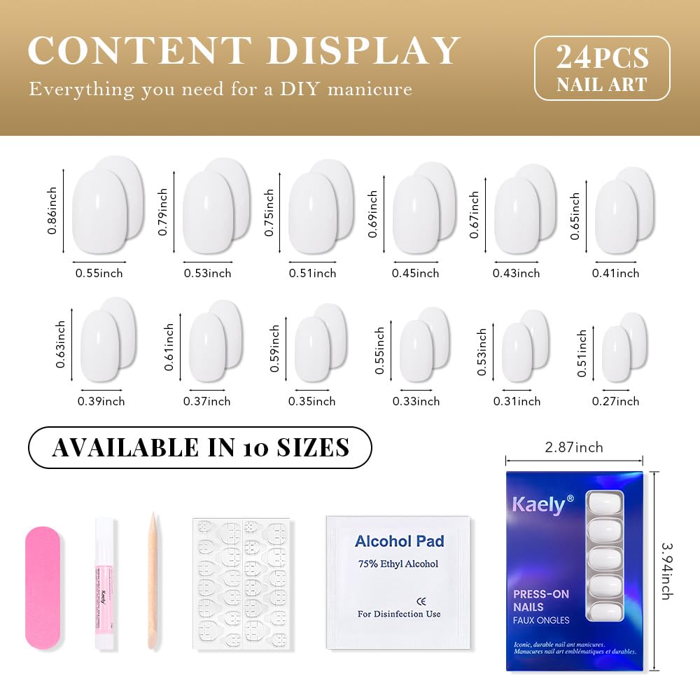 evpct White Glossy Press on Nails Oval Medium for Women Gift, Medium Oval White Fake Nail with Nail Kit Manicure Kit, Soft Gel Full Cover Reusable Stick on Soft Acrylic False Nails Perfectly Fit