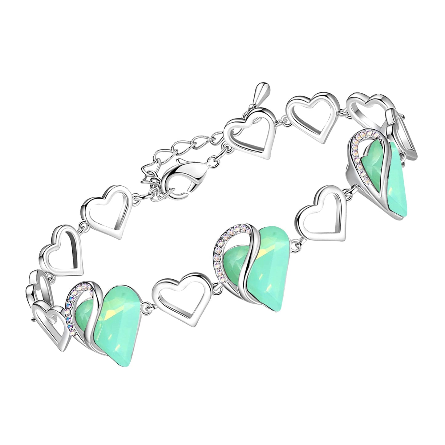 Leafael Infinity Love Heart Gift Bracelet for Women, Birthstone Crystal, Silver Tone, 7-inch Chain and 2-inch Extender