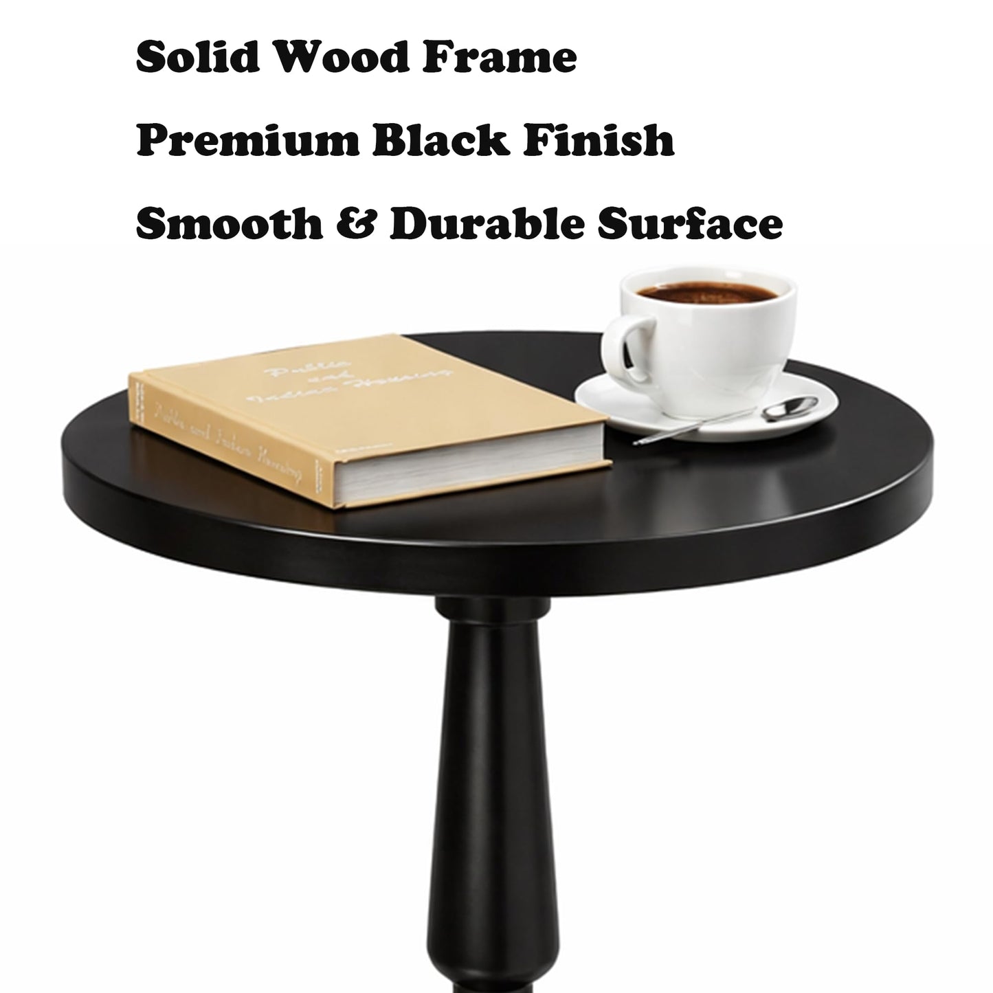Round Side Table for Small Spaces - Small Accent End Table Nightstand with Solid Wood Top and Pedestal Leg - Modern Drink Table for Livingroom, Bedroom, Corners, Office