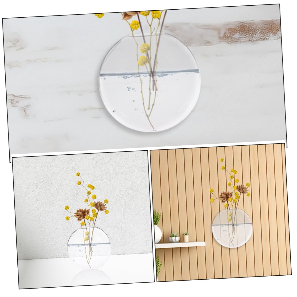 SOLUSTRE 2Pcs Clear Wall Vase Transparent Glass for Indoor Plants Space Saving Wall Decor for Home Office Easy Maintenance Terrarium