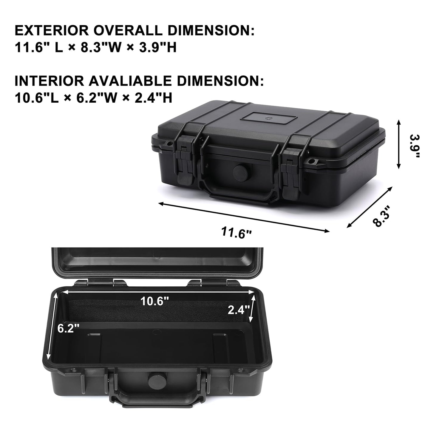 Mayouko Portable Tool Box with Shock- Proof Sponge, Water Proof Grade IP67, Waterproof Hard Case with Foam Insert, Shockproof Carrying Case, Explosion Proof Box, 11.6"L×8.3"W×3.9"H