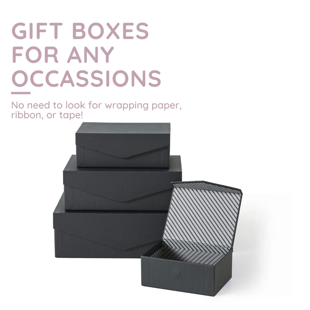 Soul & Lane Black Decorative Boxes with Magnetic Lids – Set of 4, Small Reusable Cardboard Gift Boxes for Presents, Nesting Hinged Lid Storage, Paper Mache Set with Magnetic Closure