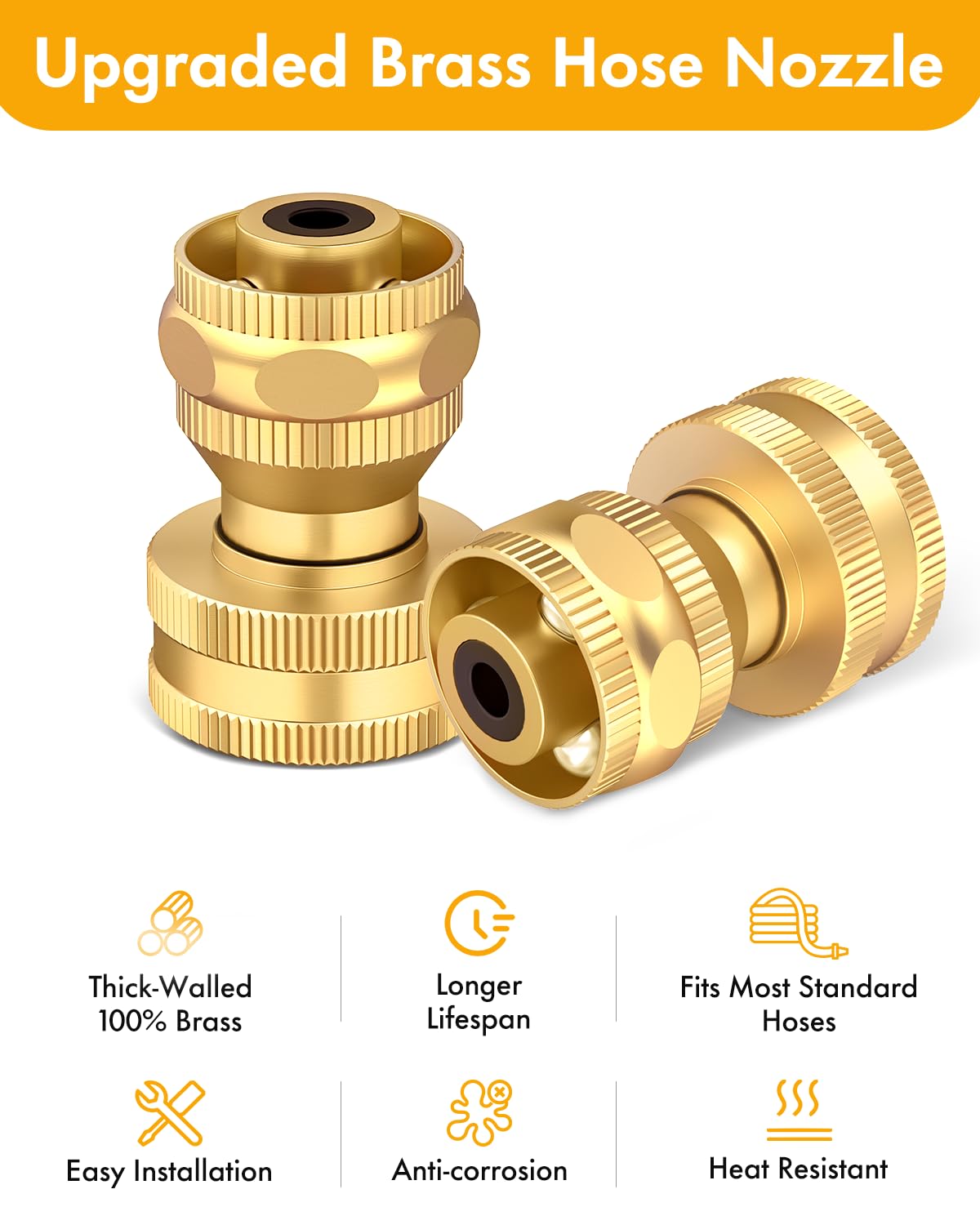 Twinkle Star Brass Hose Nozzle 3 Pack, 3/4 Inch Upgraded Heavy Duty Brass Power Nozzles, Adjustable Twist Pressure Sprayer for Garden, Patio