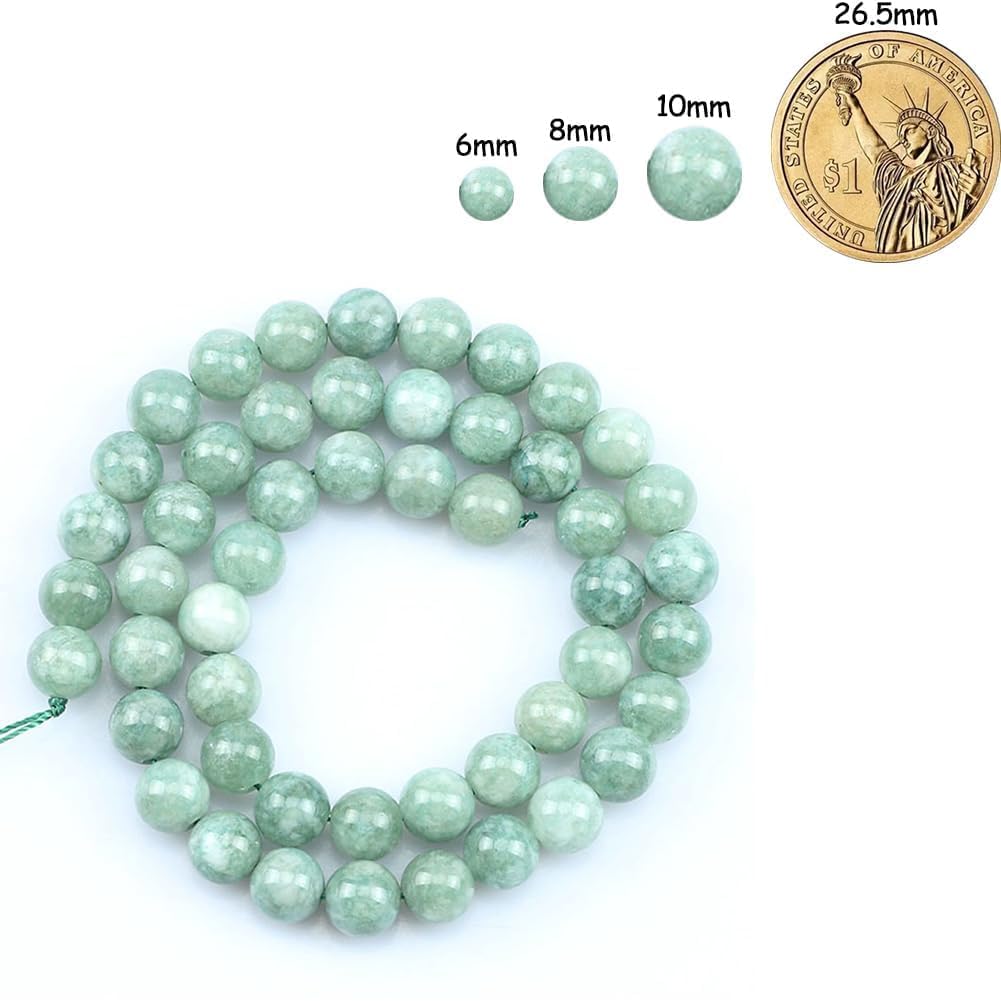 Yochus 45pcs Burmese Jade Beads，8mm Healing Power Natural Stone Round Loose Gemstone Beads for Jewelry Making Earring Necklace DIY Crafts