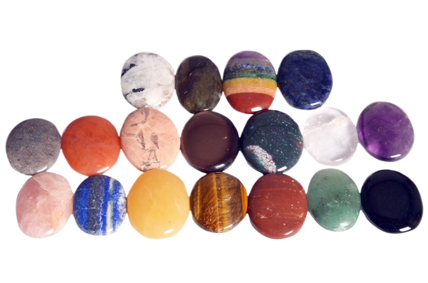 GEMSCITE 16 PC Worry Stones Set Thumb Metaphysical Gemstone Crystal Healing Reiki Men Women Gift FENG Shui Positive Energy Love Wellness Palm Stones Wicca Powerful