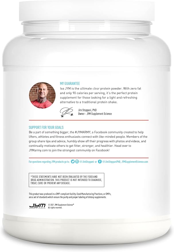 JYM Supplement Science Iso JYM Bombsicle, 90 Calories, 100% Whey Protein Isolate, Zero Fat, Zero Sugars, Mixes Clear, for Women & Men, 20 Servings