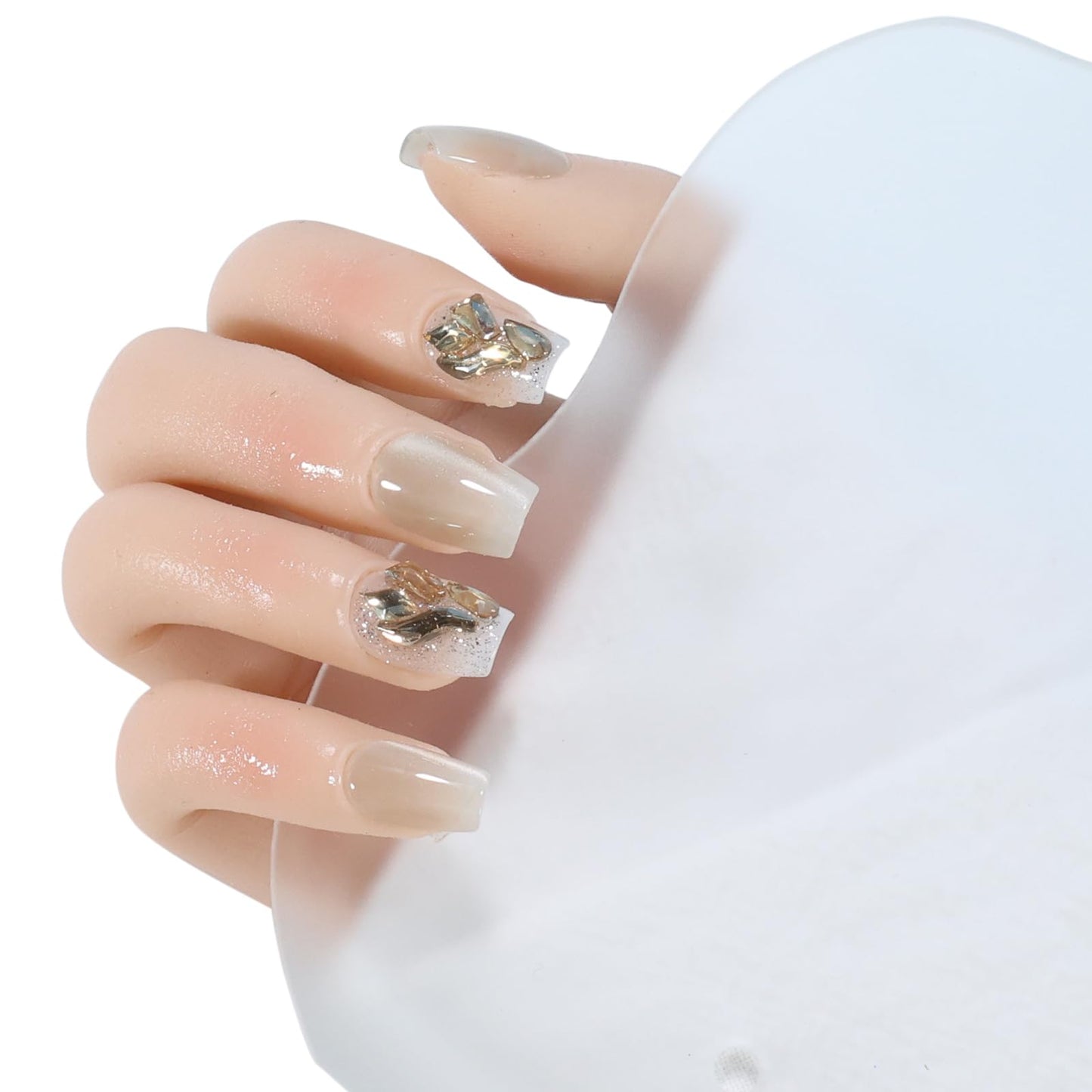 AEZUNI Press On Nails -Bling Light Grey Gradient Medium Square False Nails for Women Gilrs | Reusable Stick On Fake Nails with Glue | Medium Size