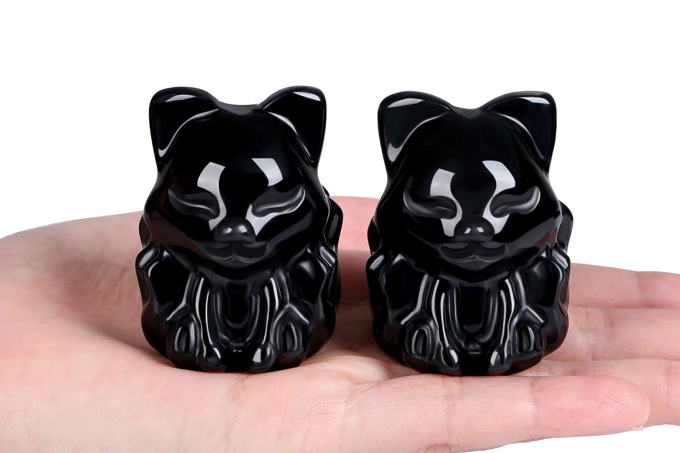 LAIDANLA 2" Black Obsidian Fox Figurine Healing Crystals Fox Statue Hand Carved Natural Gemstone Polished Reiki Spiritual Pocket Animal Sculpture Home Office Room Desk Decor
