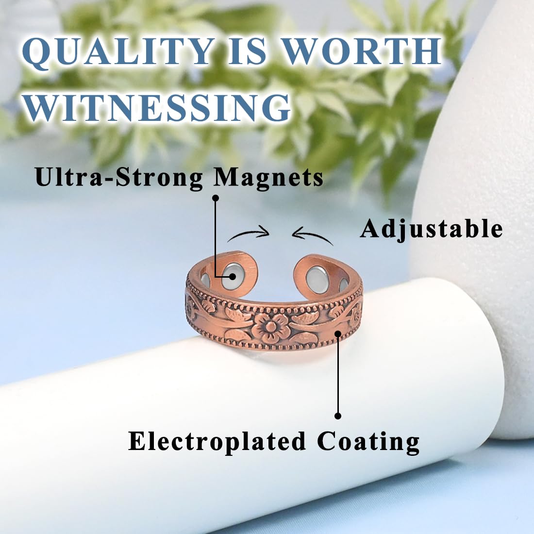 Vicmag Copper Magnetic Rings for Women 99.9% Copper Finger Ring Ultra Strength Magnet Gift Adjustable