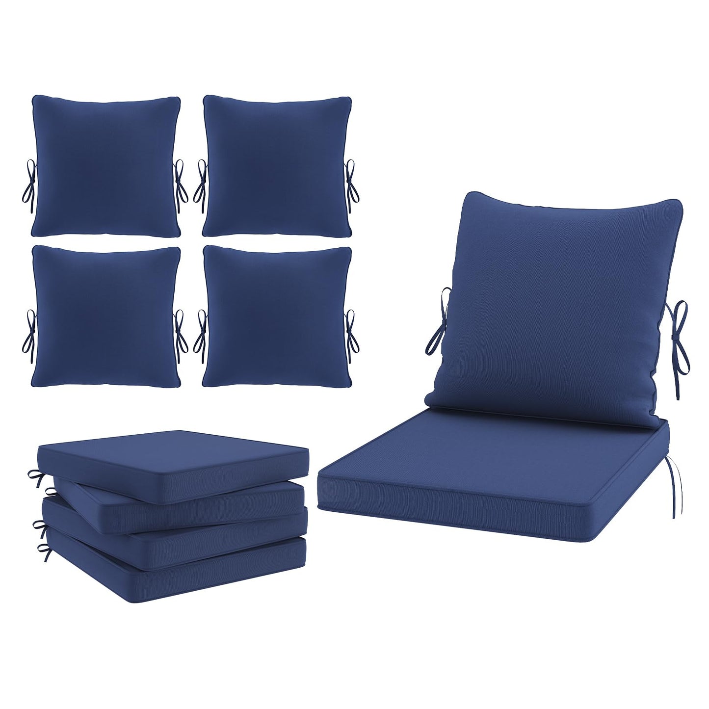 Soohow Outdoor Chair Cushions Set of 4, 24"× 24" Outdoor Sofa Replacement Cushions with Removable Cover for Patio Furniture, Navy