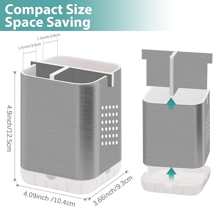 Boperzi Toothbrush Holder Toothpaste Organizer Drainage for Bathroom Vanity, Detachable Anti-Slip Brushed Nickel Toothpaste Storage Caddy 3 Slots with Drainage Holes for Makeup Brush Razor Stand