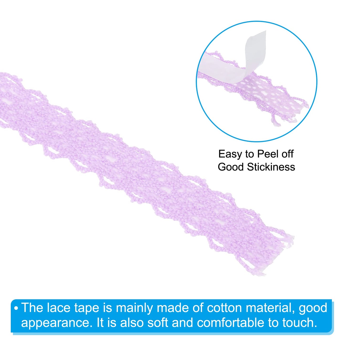 PATIKIL 0.7" Wide 2 Yards Self-Adhesive Lace Tape Lace Ribbon, 2 Pack Cotton Washi Trim Sticker Masking for Craft Scrapbooking DIY Card Making, Light Purple