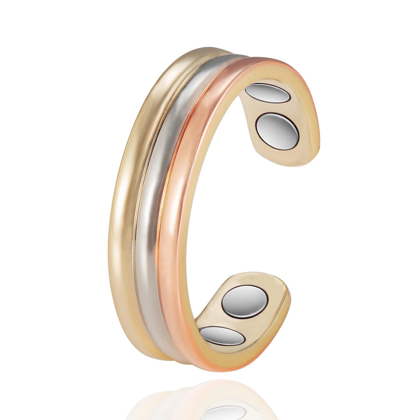 EnerMagiX Copper Rings for Women, Pure Copper Tricolor Gold Adjustable Magnetic Ring Jewelry (0013)