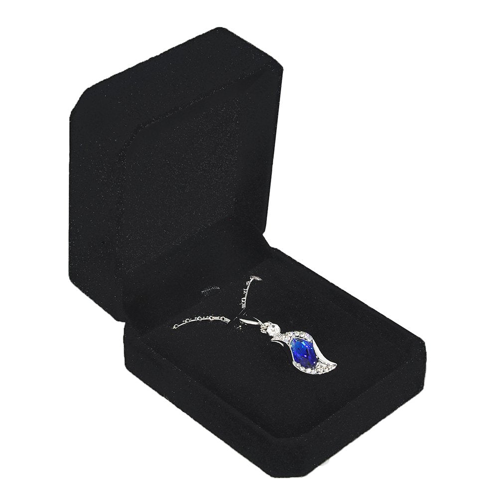 2Pcs Classic Velvet Necklace Box for Jewelry Gift, Black Pendant Display Case for Wedding Engagement Anniversary