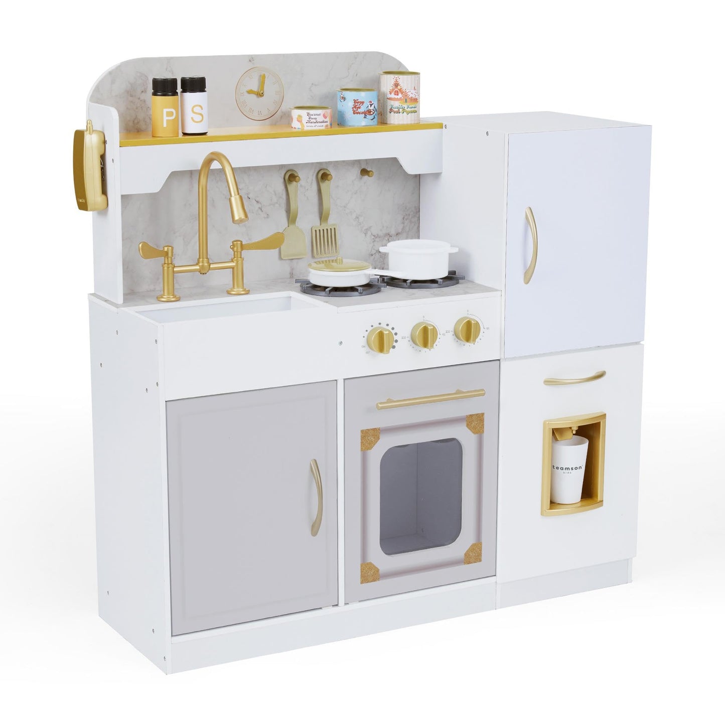 Teamson Kids - Wooden Play Kitchen Set for Kids, Children Toddler Kitchen Playset, Pretend Toy Kitchen Sets for Kids Ages 4-8, Versailles Play Kitchen with Cookware Accessories - White
