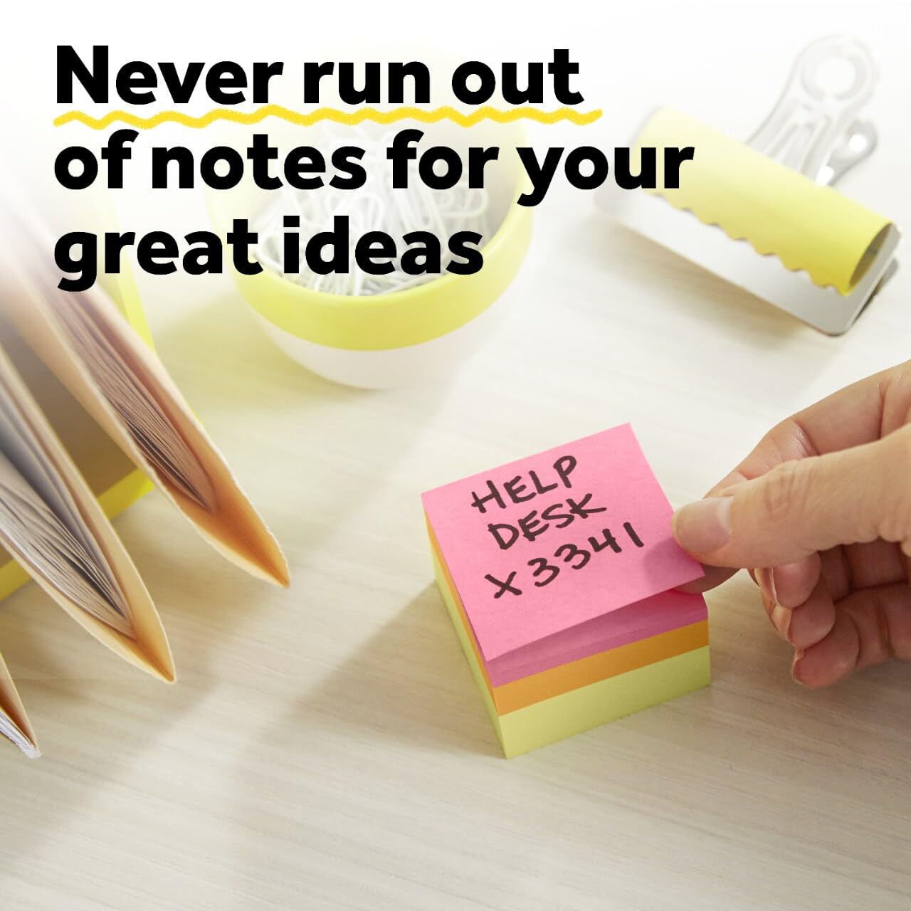 Post-it Notes, 1 Cube Note Sticky Notes Pad, 3 x 3 in., School Supplies and Oﬃce Supplies, Sunburst Collection