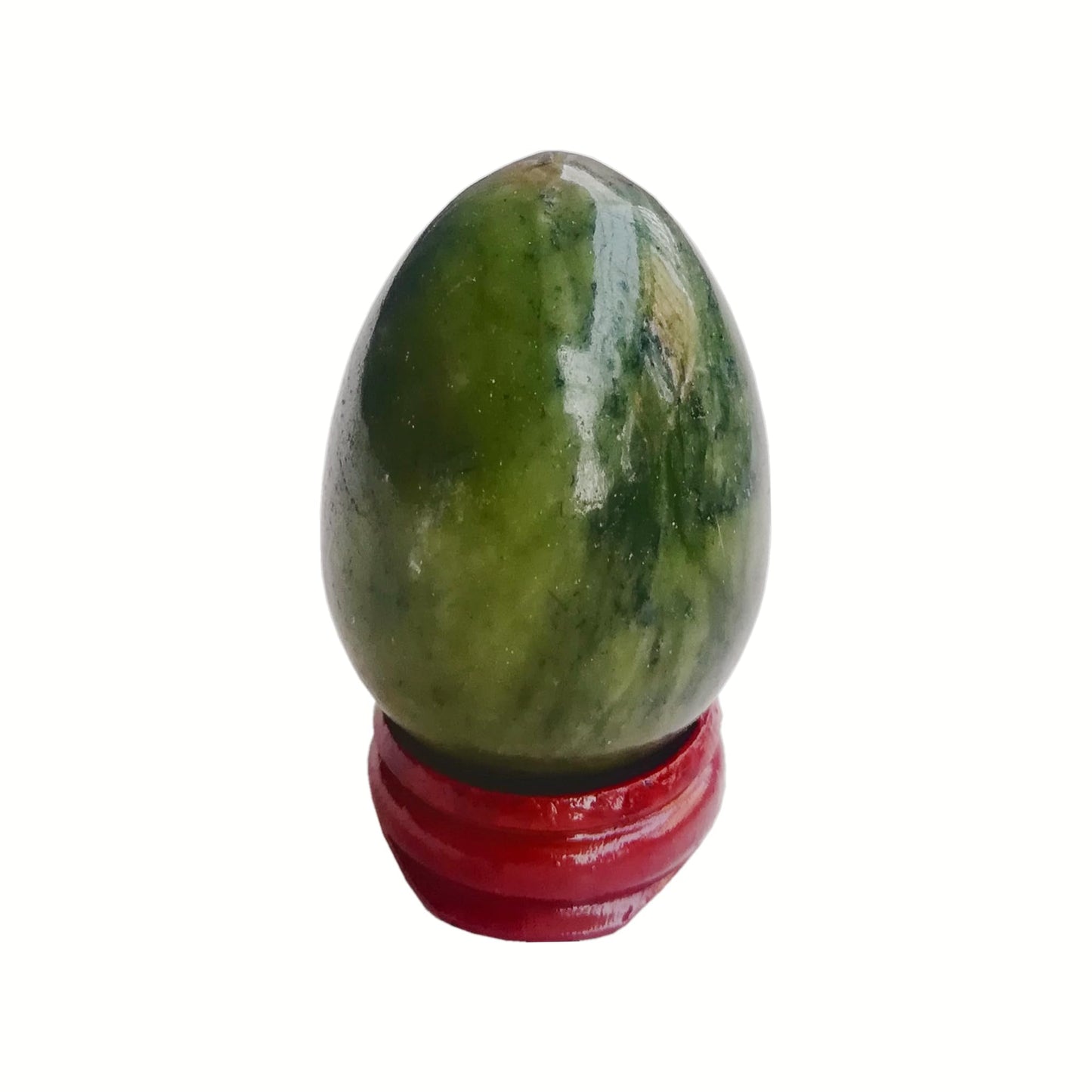 Sunshcat Natural Green Jade Egg Shaped Meditation Chakra and Home Decor Balance Crystals and Healing Stones Statue Set,35 * 50mm Easter and Thanksgiving Gift,with Wooden Bracket