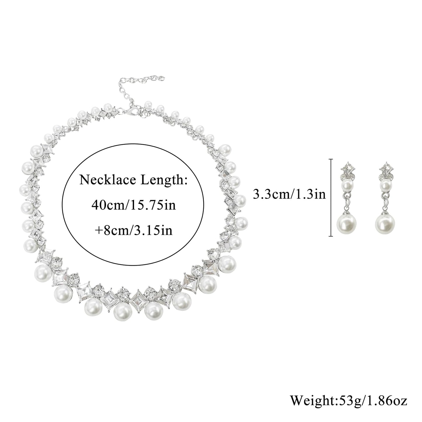 Ailunor Pearl Jewelry Set: 14K Gold/Silver Plated Pearl Drop Earrings, Bracelets & Choker Necklace - Wedding Bridal Gift (2pcs Silver)