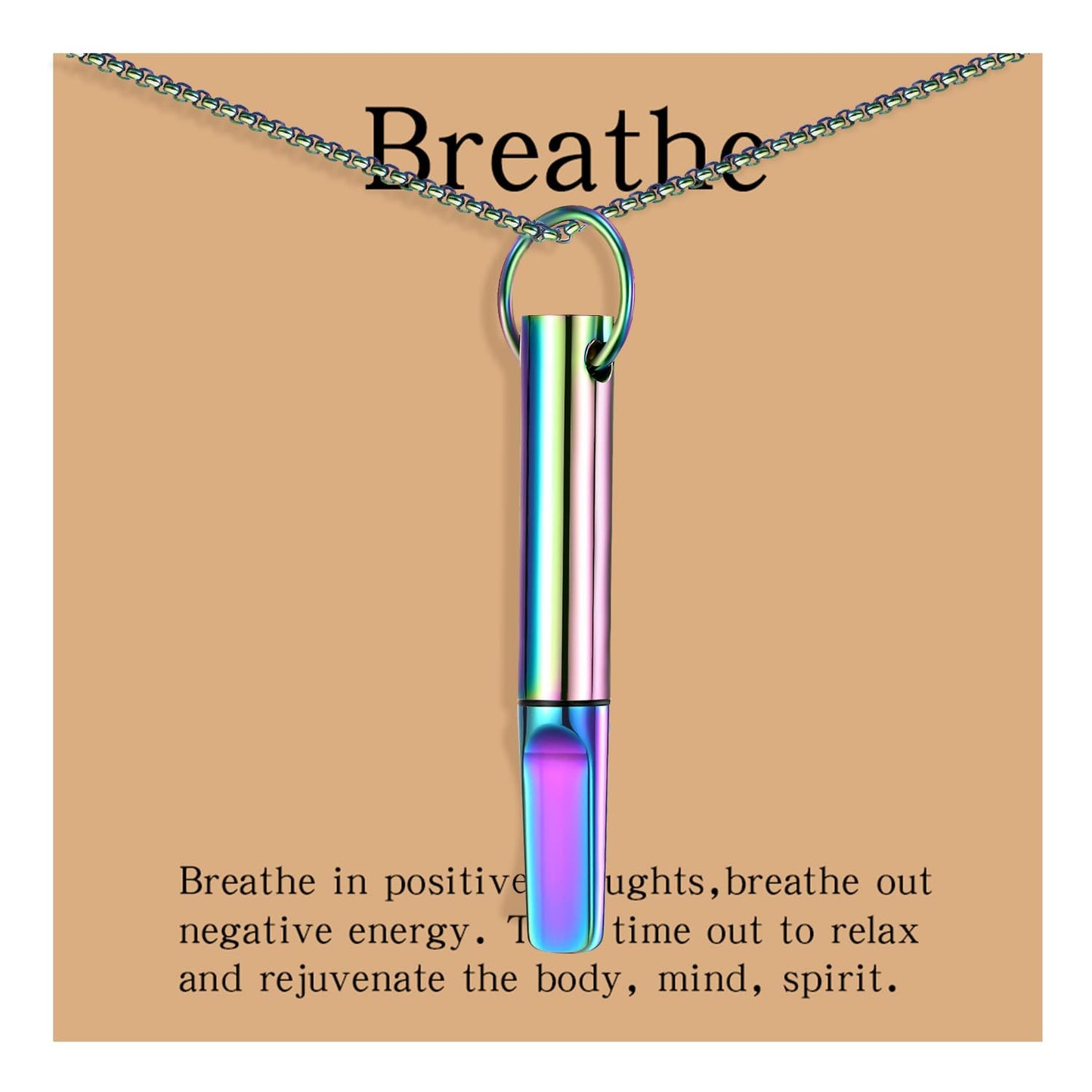 hooppoo Quit Smoking Necklace, Anxiety Relief Breathing Inhaler with Essential Oil Pad - Aromatherapy Diffuser Pendant for Smokers, Stainless Steel Necklace for Women & Men (Rainbow)