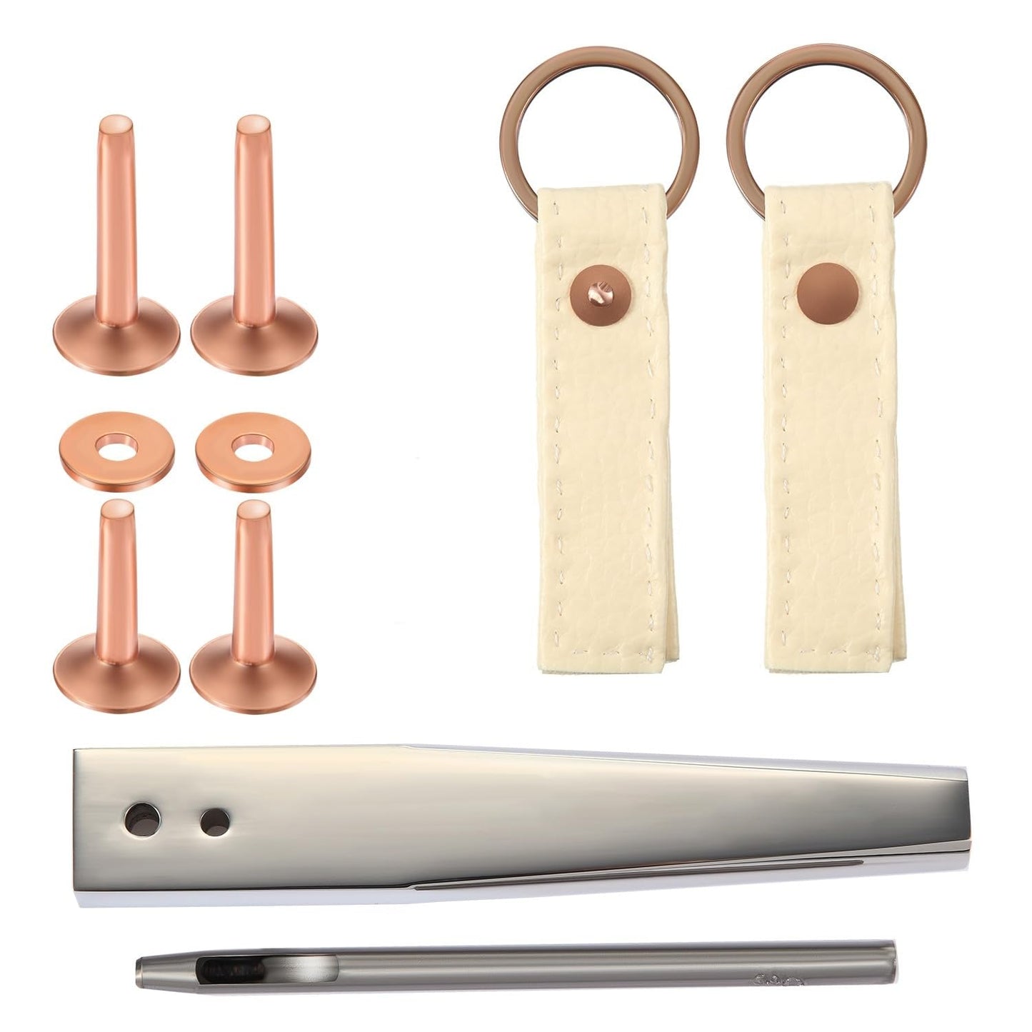 Hotop 50pcs Copper Rivet and Burr Washers for Leather Work #9 and #12 Brass Rivets Setter Install Setting Tool with Hole Punch Cutter Kit for Belts Wallets Collars Leather DIY Craft Supplies