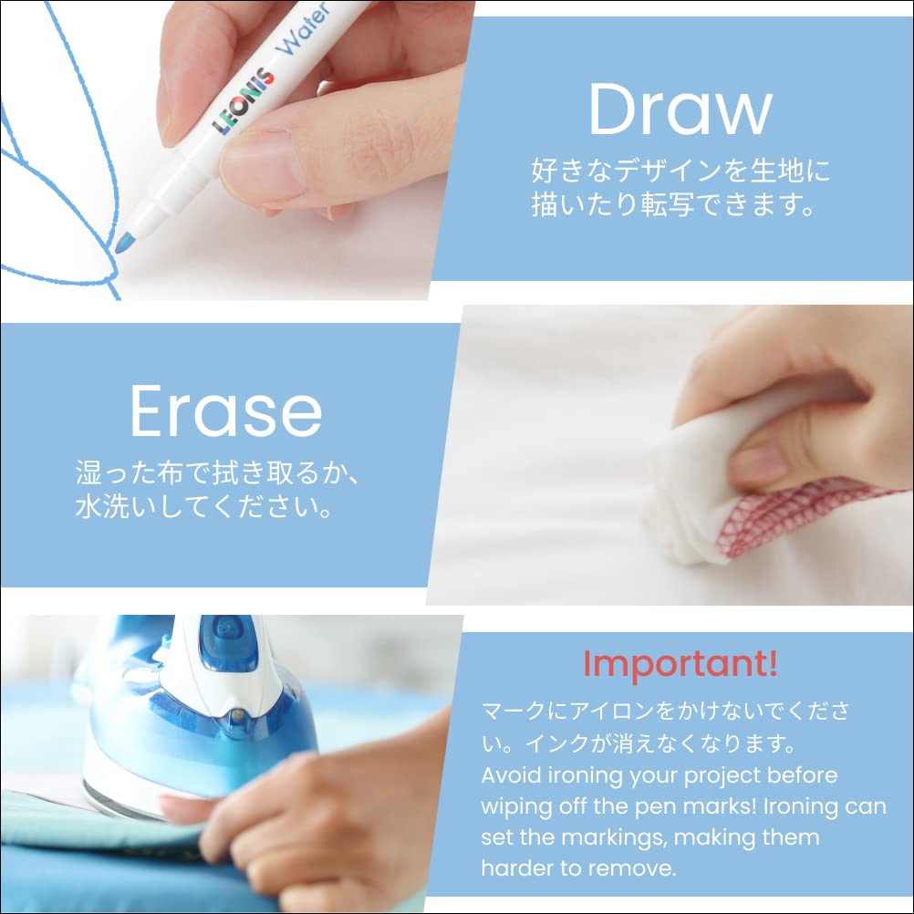 LEONIS Water Erasable Fabric Marking Pen Blue 10 Count Pack [ 78007 ]