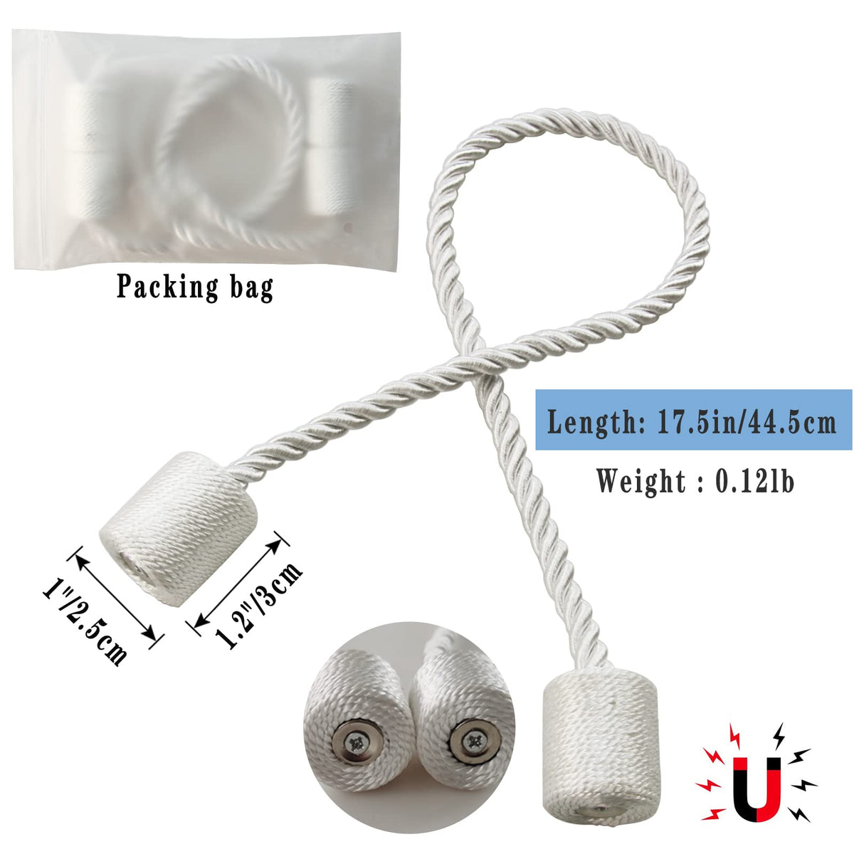 Magnetic Curtain Tiebacks Decorative Holdbacks Rope Tie Back Drapes Hangtty (4 Count)