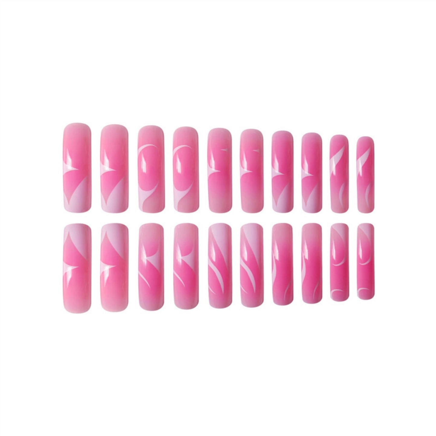 SEENEEY Curved Press on Nails Long Fake Nails Pink Artificial Nail Stick on Nail for Women 20pcs