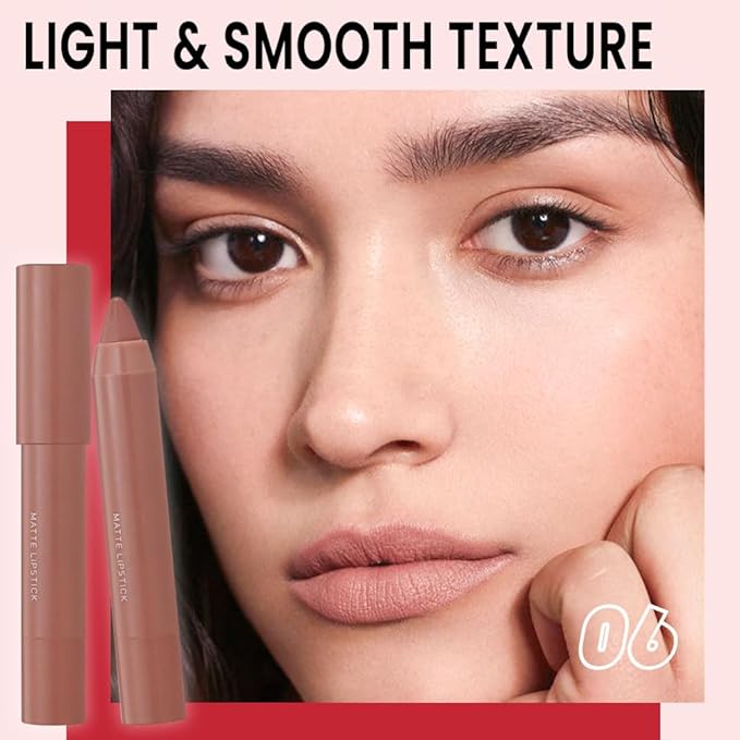 BINGBRUSH Crayon Matte Longwear Lipstick Pack Set,Moisture Smooth Color Stick Ultimate Lip Crayon for Makeup Collection - Waterproof Velvet Lipgloss (06#, 1 Count (Pack of 1))