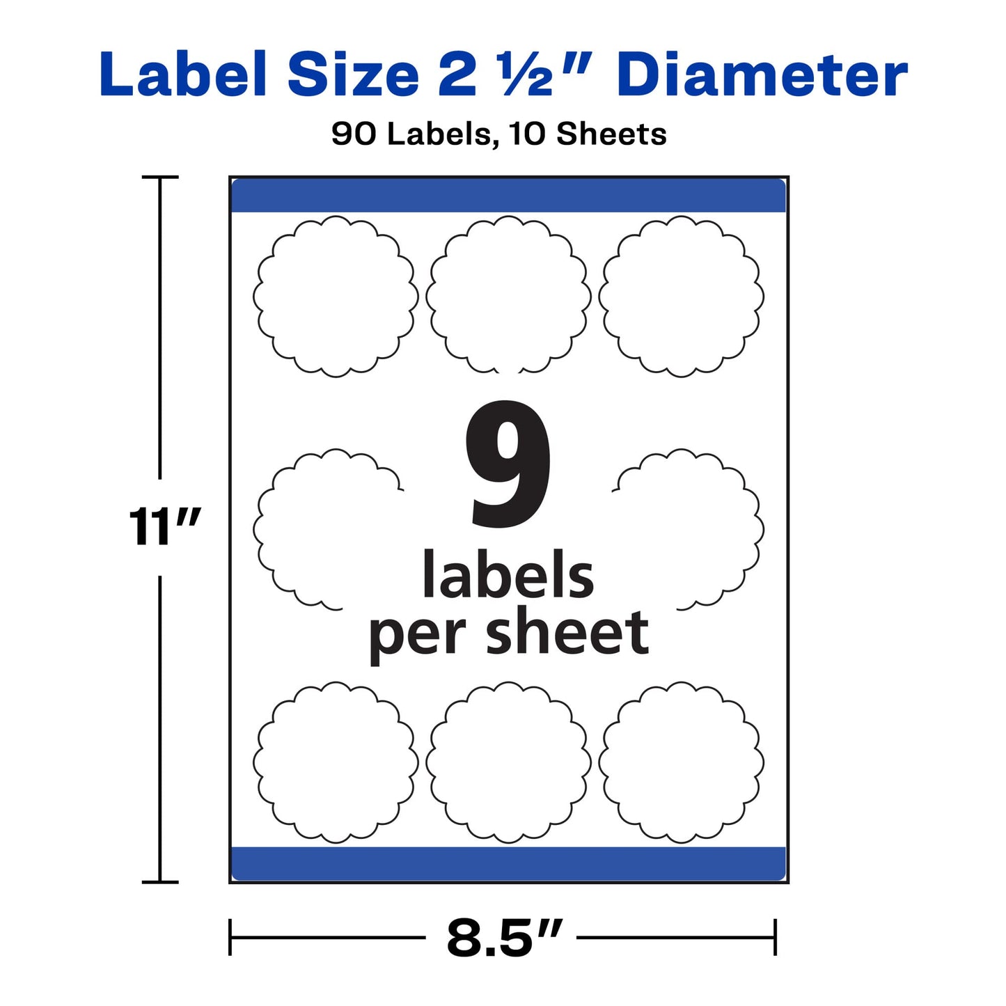 Avery Scallop 2.5 Inch Round Labels with Sure Feed for Laser & Inkjet Printers, 90 White Labels (8218)